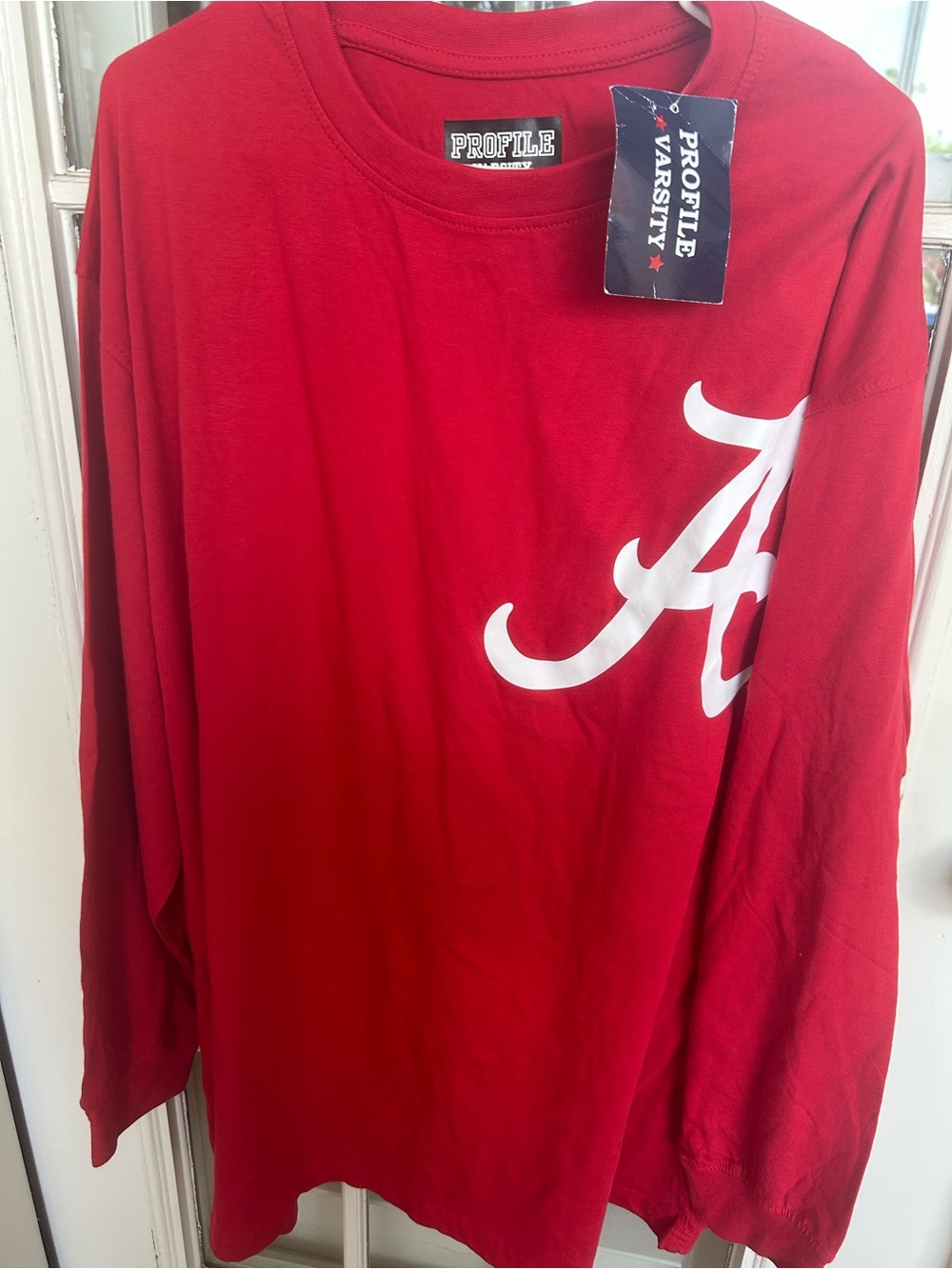 Varsity Profile Red Long Sleeve Tee with White Logo-Alabama